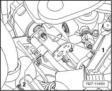 Anlasser aus- und einbauen, 1,4 l TSI-Motor 110 KW (Erdgasmotor), Doppelkupplungsgetriebe (DSG) DQ200-7F