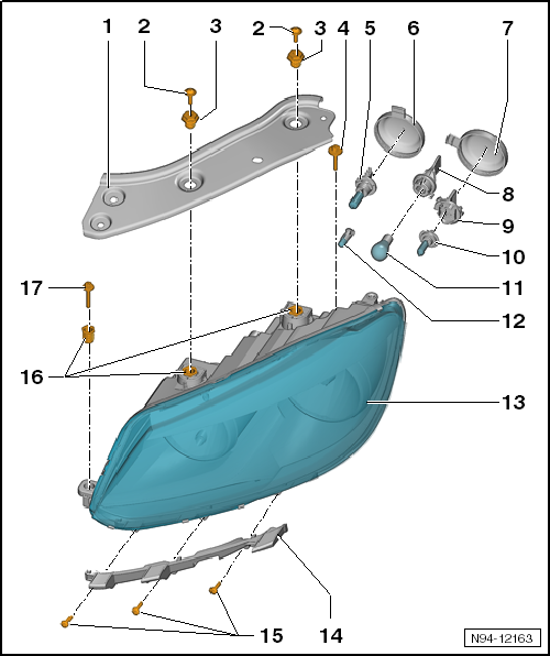 Montageübersicht Scheinwerfer mit Halogenlampen