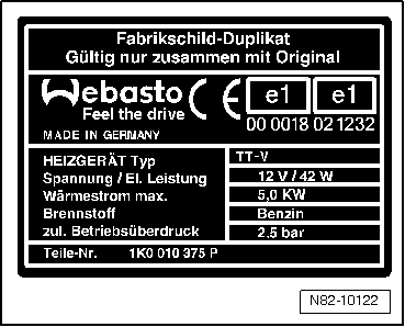 Verwendete Typschilder der Thermo Top V