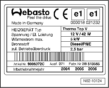 Verwendete Typschilder der Thermo Top V