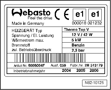 Verwendete Typschilder der Thermo Top V