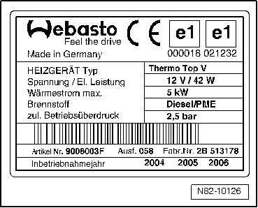 Verwendete Typschilder der Thermo Top V