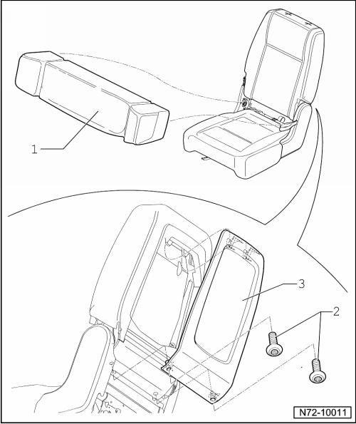 Verkleidung Lehne, 2. Sitzreihe Mitte, aus- und einbauen