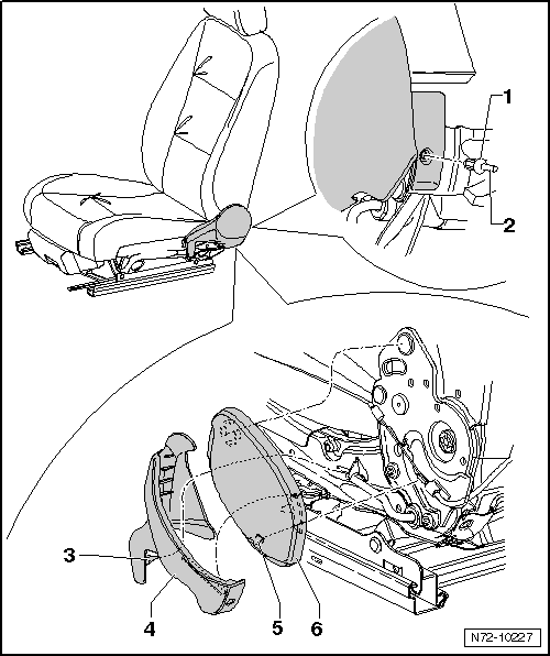 Verkleidung, Tunnelseite, Beifahrersitz mit Durchladevorrichtung, aus- und einbauen