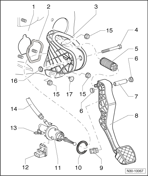 Fußhebelwerk mit Kupplungspositionsgeber -G476-, ab  06.03 - Montageübersicht