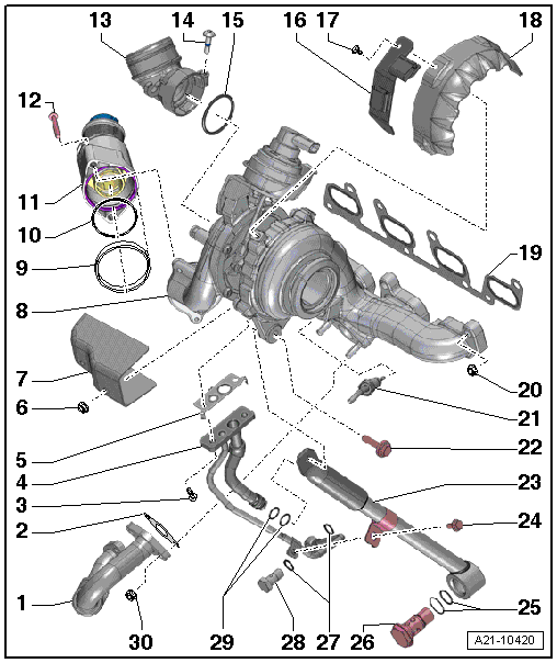 Montageübersicht - Abgasturbolader, Golf, Golf Plus, Golf Cabrio, Passat, Touran