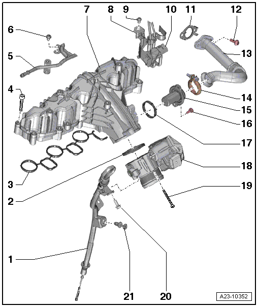 Montageübersicht - Saugrohr mit Anbauteilen, Fahrzeuge ohne Saugrohrklappe