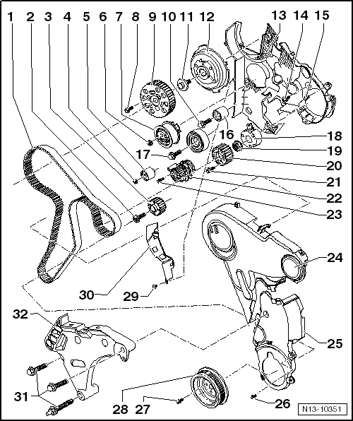 Montageübersicht-Zahnriemen, Golf, Golf Plus, Golf Cabrio, Passat, Touran