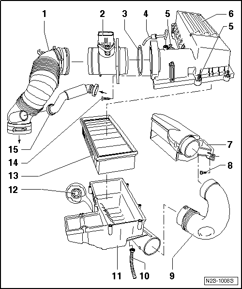 Montageübersicht - Luftfiltergehäuse, Golf, Golf Plus, Golf Cabrio, Touran, Passat
