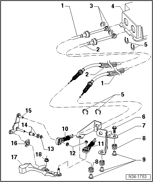 Betätigungsseilzüge aus- und einbauen - Montageübersicht