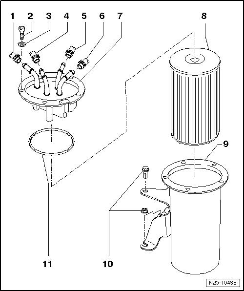 Montageübersicht - Kraftstofffilter, Motorkennbuchstaben CAYC, CAYB