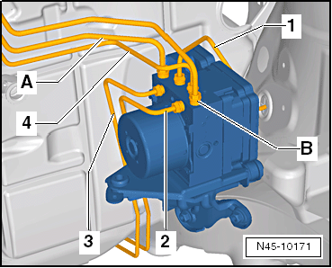 Steuergerät für ABS -J104- und Hydraulikeinheit für ABS -N55- ausbauen