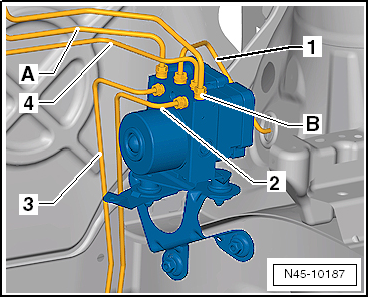 Steuergerät für ABS -J104- und Hydraulikeinheit für ABS -N55- ausbauen