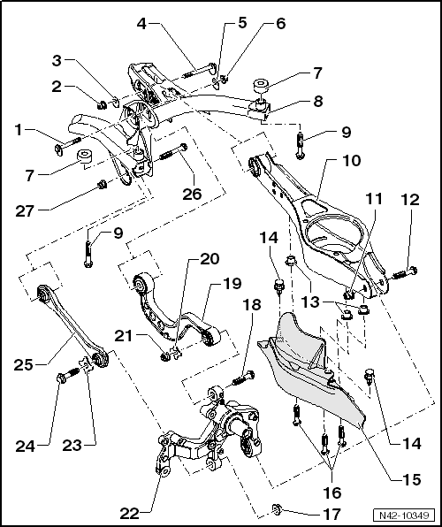 Montageübersicht: Aggregateträger, Querlenker, Spurstange