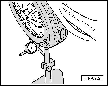 Höhenschlag und Seitenschlag am Rad/Reifen mit der Reifenmessuhr -V.A.G 1435- prüfen