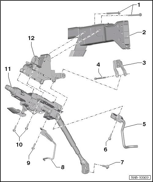 Montageübersicht: Lenksäule, Rechtslenker ab Modelljahr 2011