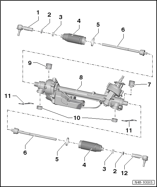 Montageübersicht: Elektromechanisches Lenkgetriebe, Linkslenker