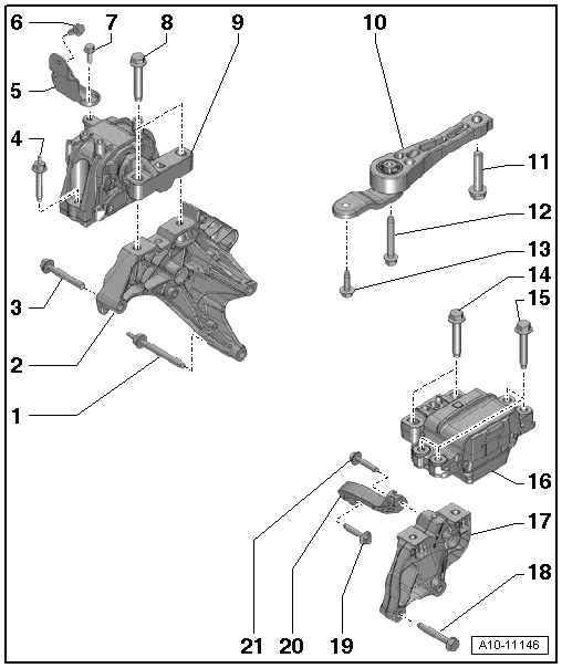 Montageübersicht-Aggregatelagerung, Golf, Golf Plus, Passat, Touran