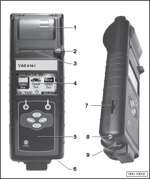 Gerätebeschreibung Batterietester mit Drucker -VAS 6161