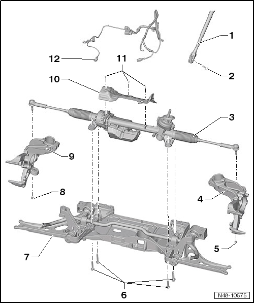 Montageübersicht für elektromechanisches Lenkgetriebe, Linkslenker (APA) ab Modelljahr 2011